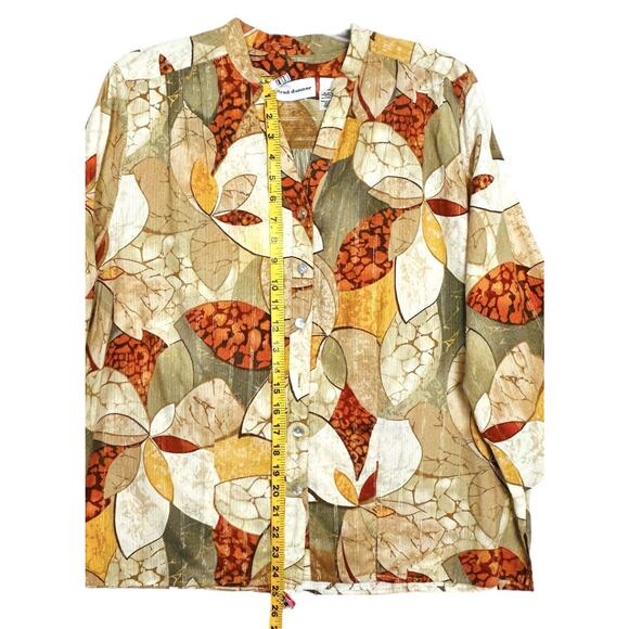 Alfred Dunner Women Shirt Top Sz 18 Button Front Tropical Tan Rust Gold Threads - Picture 7 of 15